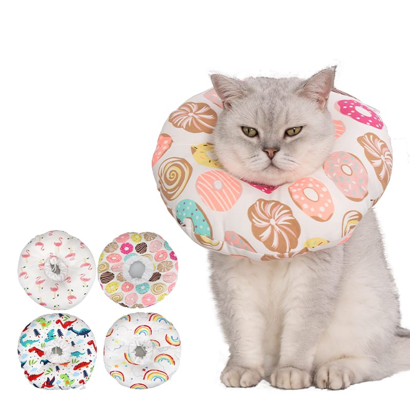 Collar Isabelino Inflable Tipo Dona para Perros y Gatos Estampada Talla M